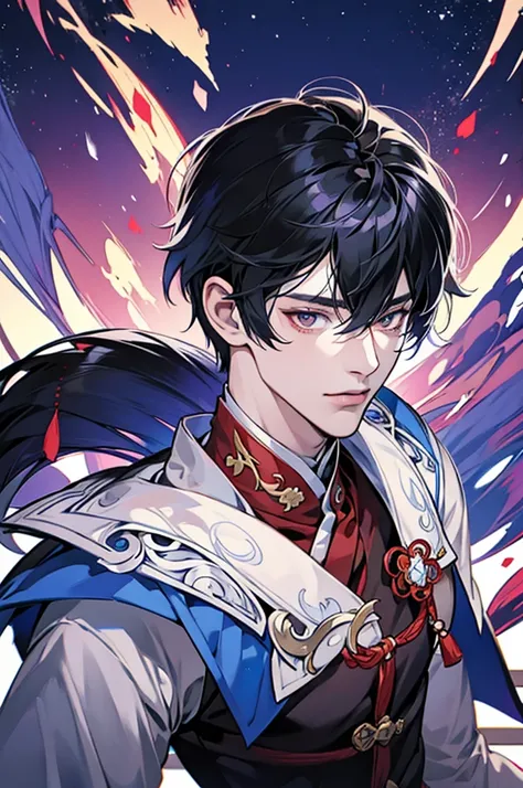 a close-up of a person , keqing do impacto genshin, handsome guy in demon slayer art, zhongli do impacto genshin, black hair wizard, cute japanese demon boy, personagem de impacto genshin, genshin, cute androgynous prince, por Yang J, portrait knights of t...