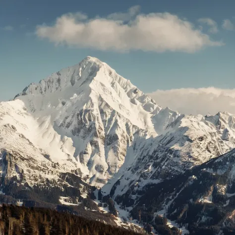 picture of snow mountain, smxl, bright sunny day, vivid, high contrast