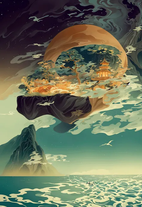 Generate a scene with a cliff and a sea of clouds below