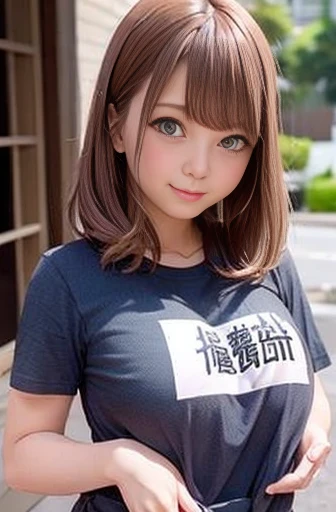 Fundoshi、T-Shirts、1 girl、Bob Hair、Brown Hair、Medium breast、