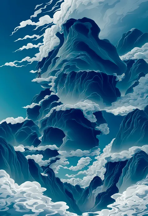 Generate a scene with a cliff from bottom to top and a sea of clouds below