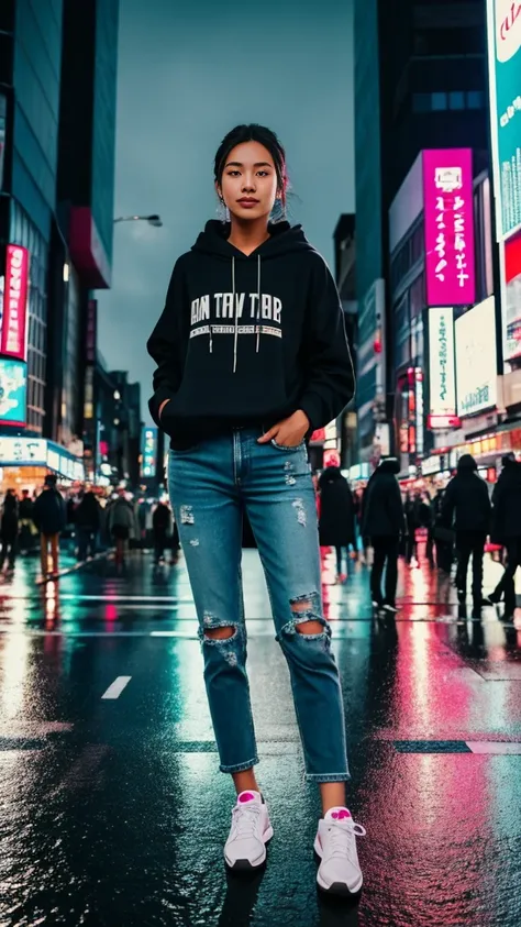 **Prompt for a Realistic Image: Girl in Street Casuals in Tokyo at Night**

Create an ultra-realistic, high-resolution image of a young woman wearing street casuals in the bustling city of Tokyo at night. The scene captures the vibrant energy and urban atm...