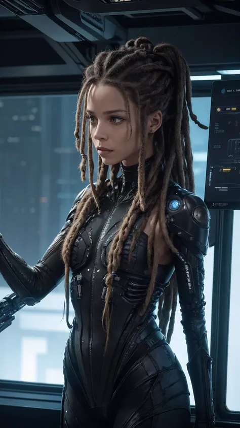 a woman with dreadlocks ain a scene from the film alien, movie still of a alien cyborg, frame from prometheus movie, hr giger. 8 k, eve online movie still, scene from prometheus movie, still frame from prometheus, biologic hr giger style, scene from the mo...