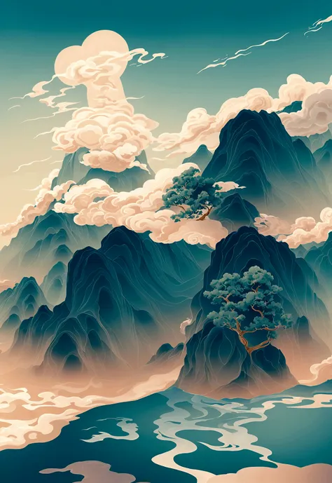 generate a scene with a cliff from bottom to top and a sea of clouds below