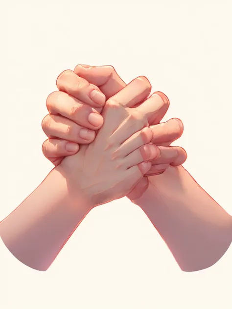 Two hands hugged tightly together, 手Holding Hands, highly Detailed hands, Simple Hands, Holding Hands, Normal hand, Squeeze your hands, Fingers crossed, Holding Handss, glowing hands, Realistic hands, Heavy hand gesture style close-up, highly Realistic han...