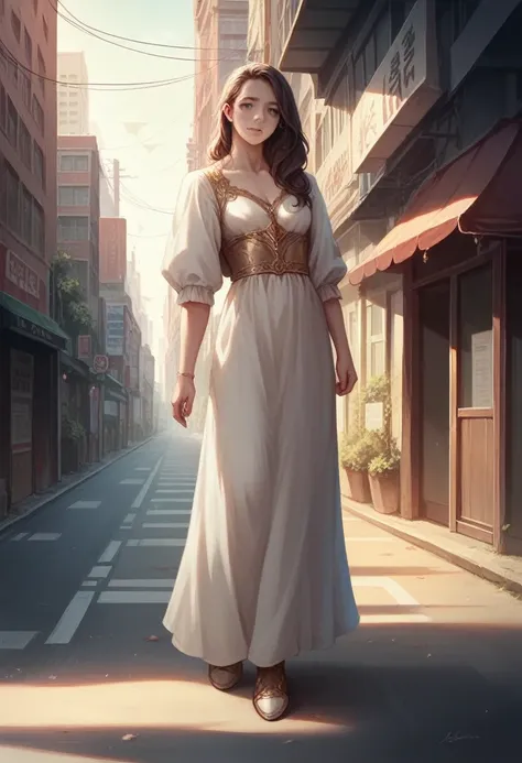 full body shot of A beautiful woman in a dynamic pose standing in the bustling streets of Tokyo, feeling the stress of the city, detailed facial features, intricate clothing, urban background, cinematic lighting, photorealistic, 8k, highly detailed, master...