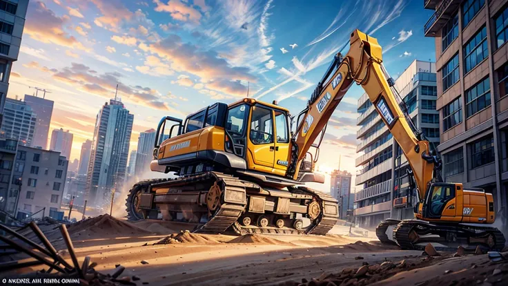 an excavator with top quality on the construction site, rich details, perfect image quality,