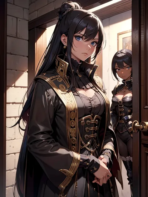 (​masterpiece、top-quality、hight resolution、Unity 8k Wallpaper、extremely details CG:1), In a secretive small room, a commoner prostitute looks bewildered as she is approached by a nobleman. The atmosphere is tense yet private, highlighting the disparity bet...