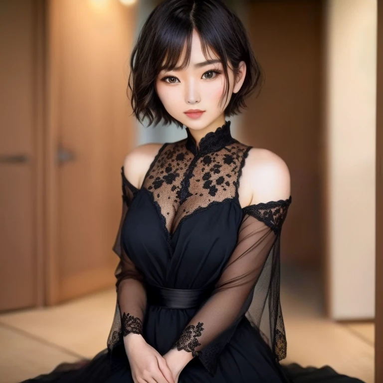 Alafid woman in black dress, Yoshitomo Nara, Chiho ashima, short hair, Chiho, To whom is Diam?, kazami yuuka, Black-haired Ishidaho, Japanese model, Girl Cute - Delicate Face, The motto is Teshirogi, sakimicchan