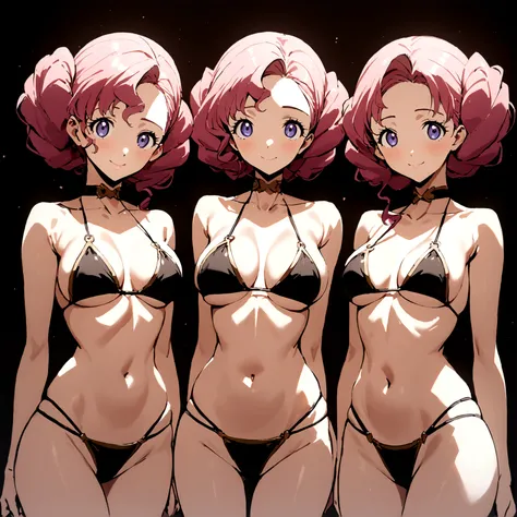 Euphemia Li Brittannia (chest covered)(smile) 3girls triplets looks identical. They prefer clothing (slave bikini slavekini) plain background, huge_knockers ((very precise detailed)) ((highres) ((Masterpiece, best quality, ultra detailed, perfect lighting ...