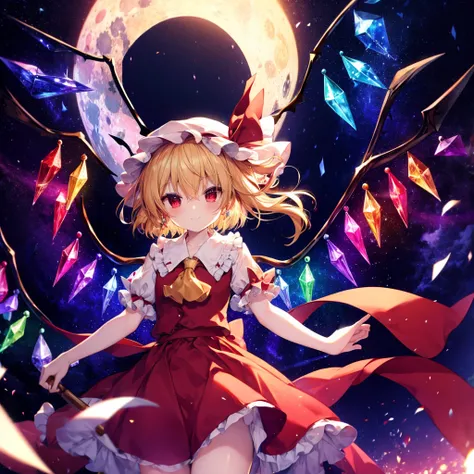 (((fantasy　flandre scarlet)))　((flaming spear　moonlit night　star　smile　drop down　catch the wind　end of the galaxy　broken glass))...