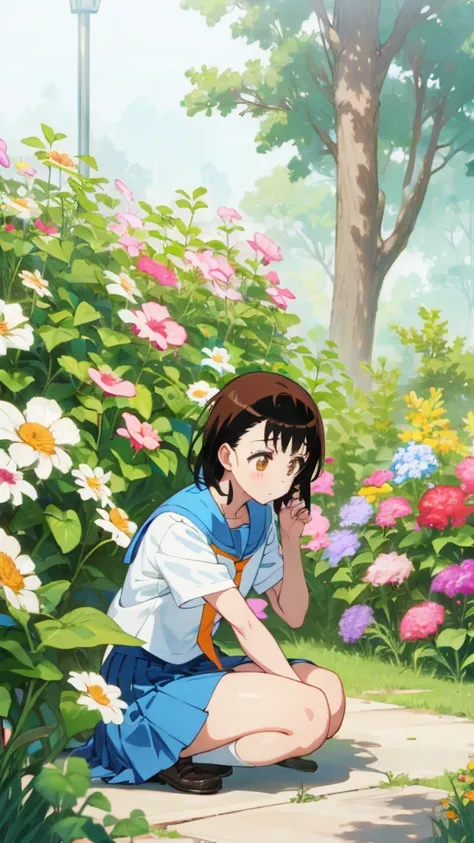 onodera kosaki, 
, serafuku, orange tie, light blue skirt, 
break
masterpiece, best quality, highres, break
,bored,old botanical...