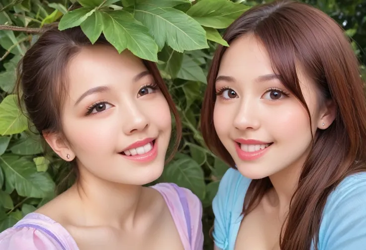 nsfw,multiple cute Asian Beauties laughing happily in a park outdoors,1girl,2girls,beautiful detailed eyes,beautiful detailed lips,extremely detailed eyes and face,longeyelashes,smiling,happy,joyful,bright colorful,vibrant colors,warm lighting,detailed env...