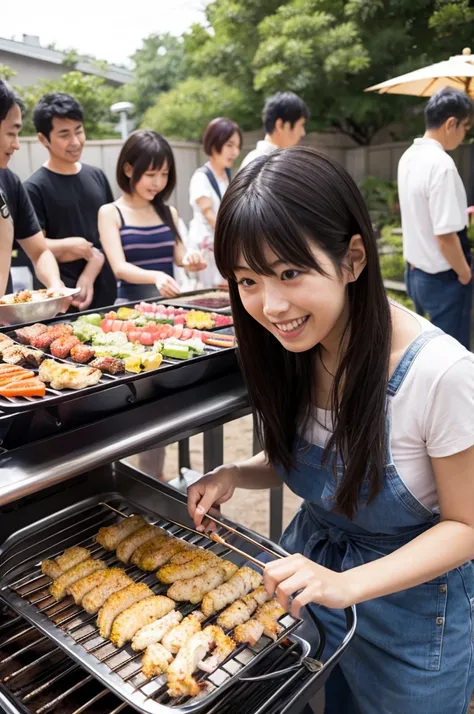 Japanese、woman、Everyone at a barbecue