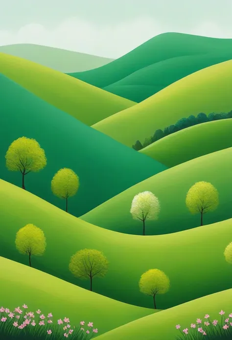 minimalism，spring，hills，green theme