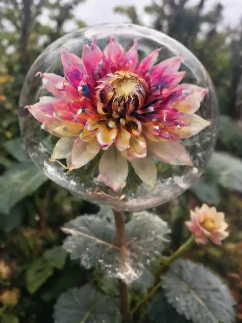 crystal blossom flower,dahlia fantasy, milky way, transparent, sparkling, sparkling, wonderful, colorful, magical pictures, dram...