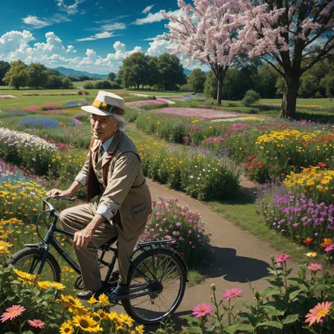 Albert Hofmann father of LSD riding a bike the landscape is psychedelic 