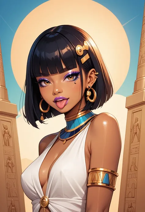 score_9, score_8_up, score_7_up, score_6_up, 1girl, solo, jewelry, rating: safe, brown_eyes, black_hair, lips, makeup, armlet, breasts, egyptian, egyptian_clothes, dark_skin, nose, earrings, gold, lipstick, cleavage, realistic, looking_at_viewer, medium_br...