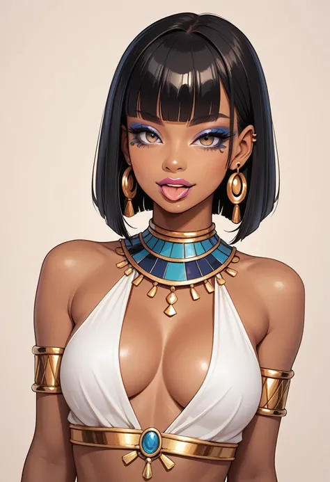 score_9, score_8_up, score_7_up, score_6_up, 1girl, solo, jewelry, rating: safe, brown_eyes, black_hair, lips, makeup, armlet, breasts, egyptian, egyptian_clothes, dark_skin, nose, earrings, gold, lipstick, cleavage, realistic, looking_at_viewer, medium_br...