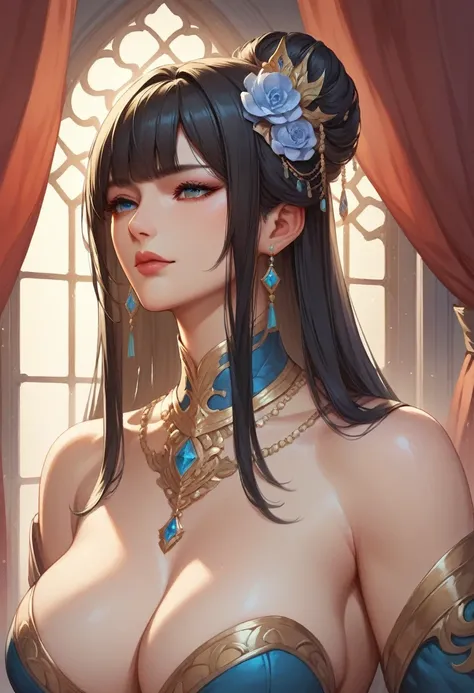 Mature women，Black long hair，Bangs，Fantasy style，high quality，Beautifully，masterpiece