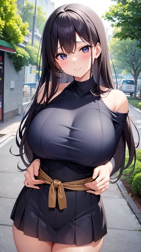 Cute  but busty girl bending over looking cute　The bust is very large and heavy, but the waist is very thin。　cute　Thick thighs but thin legs。The butt is firm and large。　She is facing sideways and her chest is so large that her face-sized breasts are sticki...