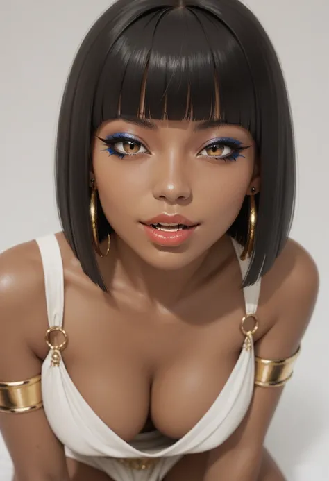 score_9, score_8_up, score_7_up, score_6_up, 1girl, solo, jewelry, rating: safe, brown_eyes, black_hair, lips, makeup, armlet, breasts, egyptian, egyptian_clothes, dark_skin, nose, earrings, gold, lipstick, cleavage, realistic, looking_at_viewer, medium_br...