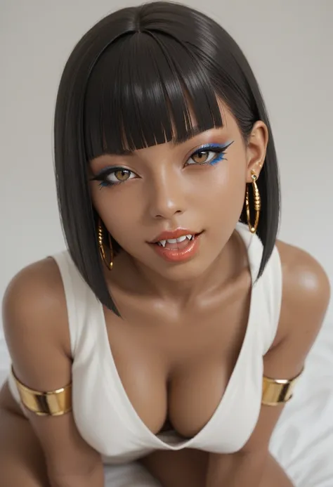 score_9, score_8_up, score_7_up, score_6_up, 1girl, solo, jewelry, rating: safe, brown_eyes, black_hair, lips, makeup, armlet, breasts, egyptian, egyptian_clothes, dark_skin, nose, earrings, gold, lipstick, cleavage, realistic, looking_at_viewer, medium_br...