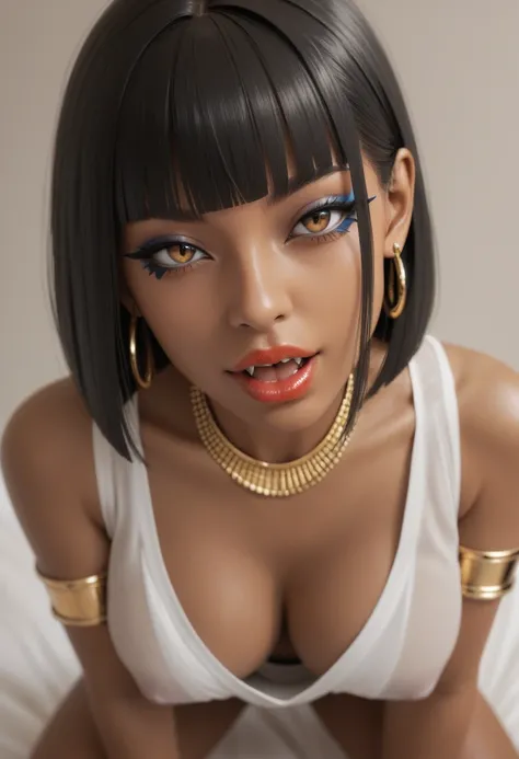 score_9, score_8_up, score_7_up, score_6_up, 1girl, solo, jewelry, rating: safe, brown_eyes, black_hair, lips, makeup, armlet, breasts, egyptian, egyptian_clothes, dark_skin, nose, earrings, gold, lipstick, cleavage, realistic, looking_at_viewer, medium_br...