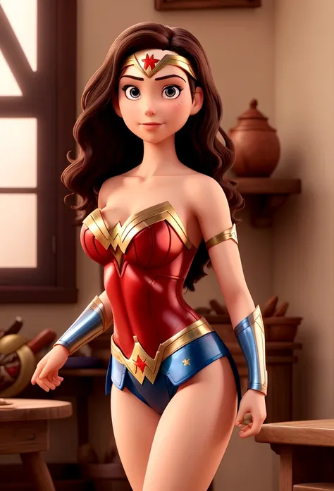 Wonder Woman. bikini, sensual and seductive look. looking directly at the camera.