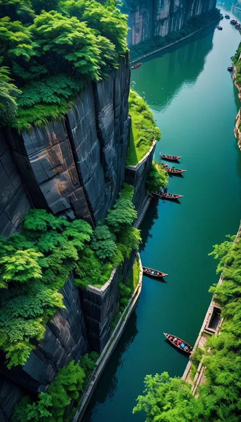 high resolution、8k masterpiece:1.3、 breathtaking aerial photography:1.1、 the terrifying cliff-top walled canal in chongqing:1.3、...