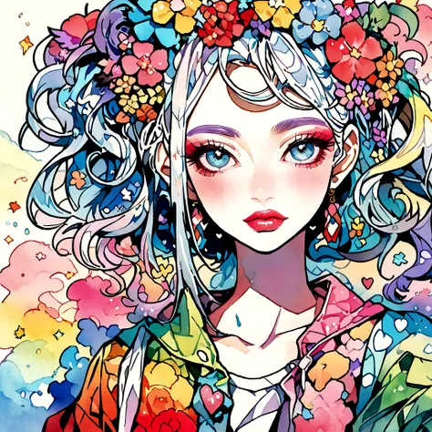 Mai Yoneyama Style、(((stylish fashion))), 8K Quality、Intense watercolor, Detailed watercolor art, Watercolor splash, Surreal, avant-garde pop art, Beautiful and expressive paintings, Beautiful artwork illustration, Very colorful tones, wonderful, Cool beau...