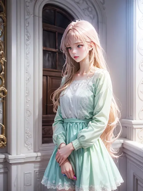 delicate　I have long hair　Cute girl　Pastel color clothes