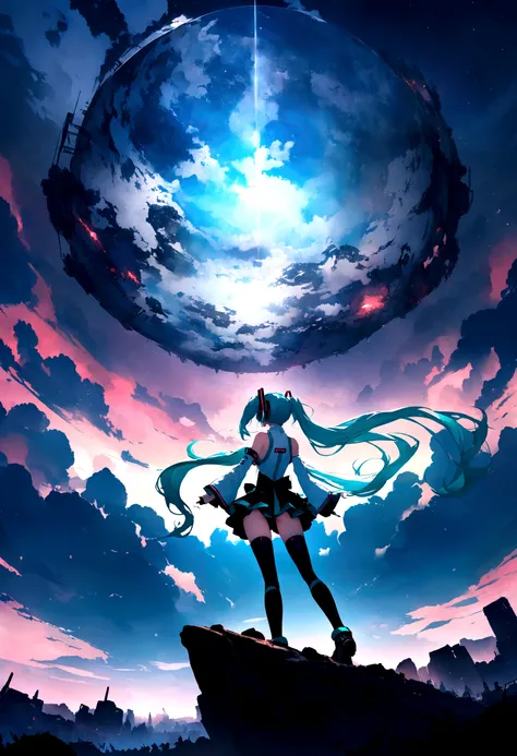 (((​masterpiece, hatsune miku, vocaloid, Super detailed、Digital world