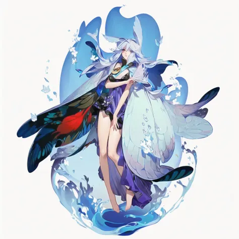 anime girl with wings and a dress with flowers, white haired deity, onmyoji, water fairy, onmyoji detailed art, beautiful fantas...