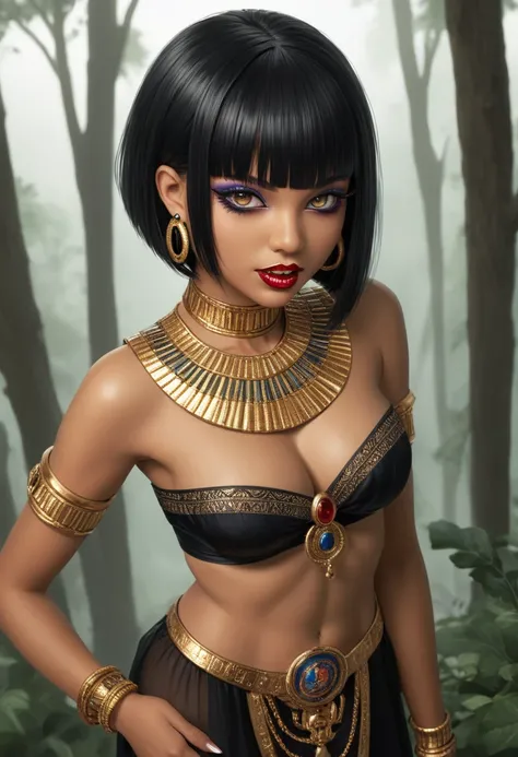 score_9, score_8_up, score_7_up, score_6_up, 1girl, solo, jewelry, rating: safe, brown_eyes, black_hair, lips, makeup, armlet, breasts, egyptian, egyptian_clothes, dark_skin, nose, earrings, gold, lipstick, cleavage, realistic, looking_at_viewer, medium_br...