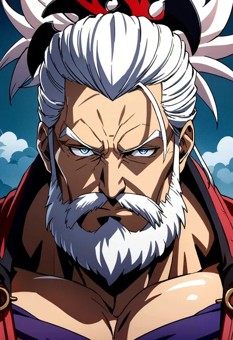 (good quality, ​masterpiece, Japanese Anime, two-dimensional, beautiful eyes, extremely detailed background, 8k wallpaper, extremely detailed face) Uncle, Slightly chubby body, Strong muscles, beard, hopeful eyes, bright eyes, blue eyes, mature and stable,...