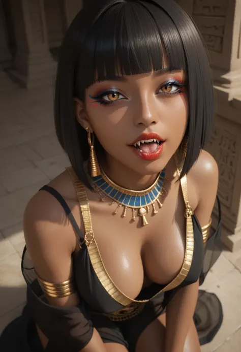 score_9, score_8_up, score_7_up, score_6_up, 1girl, solo, jewelry, rating: safe, brown_eyes, black_hair, lips, makeup, armlet, breasts, egyptian, egyptian_clothes, dark_skin, nose, earrings, gold, lipstick, cleavage, realistic, looking_at_viewer, medium_br...