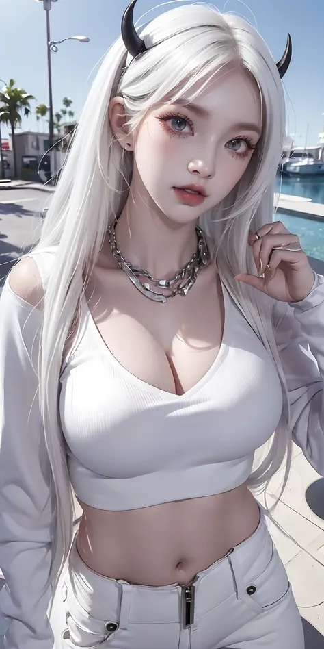 very very gorgeous beautiful sexy girl , ((very very long eyelashes)) , (( very very huge breasts )) , ((very very absolut long beautiflull hair )) , (( sexy body )) , (( small waist)) , ((big thighs )) wearing all back white mask with two horns , hoodi an...