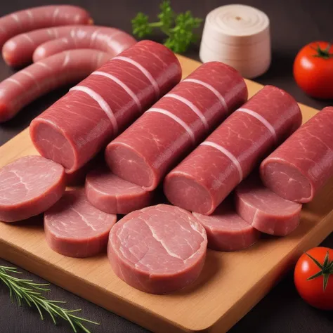 slices of meat and sausages, pork,covered with organic meat, fuquan