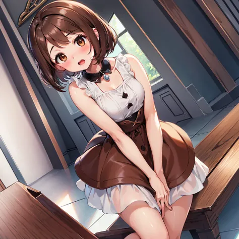 masterpiece, Highest quality, High resolution, Gloria1, 1 Girl, Gloria(Pokémon), Brown Hair, , Brown Eyes, , Short Hair, , Bobcut, bangs, , 　１Describe a girl carefully　１Girl　Expression in love　blush　Open Mouth　blush　church　Wedding dress（mini skirt）　breast ...