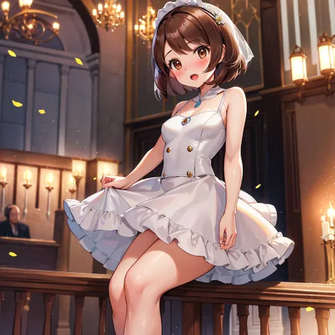 masterpiece, Highest quality, High resolution, Gloria1, 1 Girl, Gloria(Pokémon), Brown Hair, , Brown Eyes, , Short Hair, , Bobcut, bangs, , 　１Describe a girl carefully　１Girl　Expression in love　blush　Open Mouth　blush　church　Wedding dress（mini skirt）　breast ...