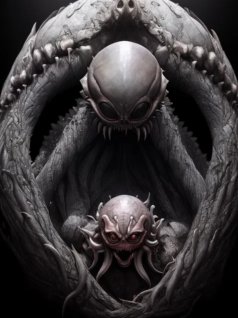 a detailed and beautiful girl trapped in an h.r. giger style xenomorph relief, her body entwined by (tentacles:1.3), emotional f...