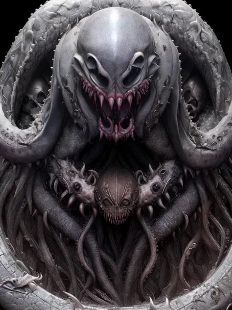 a detailed and beautiful girl trapped in an h.r. giger style xenomorph relief, her body entwined by (tentacles:1.3), emotional f...