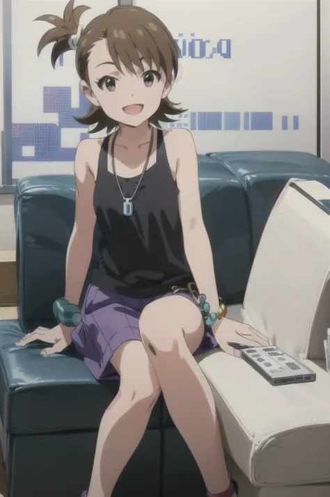 (((pixel-perfect, detail-perfect))), solo, 1girl, ami futami, tank top, bracelet, necklace, jewelry, looking at viewer, smile, :...