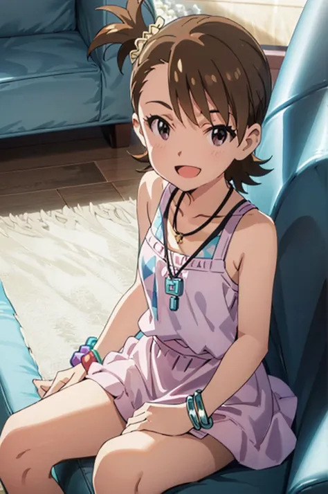 (((pixel-perfect, detail-perfect))), solo, 1girl, ami futami, tank top, bracelet, necklace, jewelry, looking at viewer, smile, :...