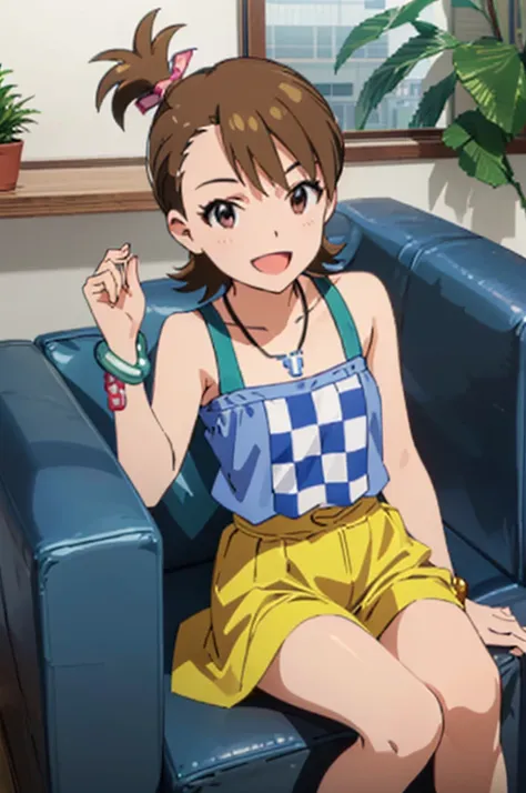 (((pixel-perfect, detail-perfect))), solo, 1girl, ami futami, tank top, bracelet, necklace, jewelry, looking at viewer, smile, :...