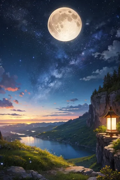 Highest quality、Landscape painting、nature、night景、night、moon、Starry Sky