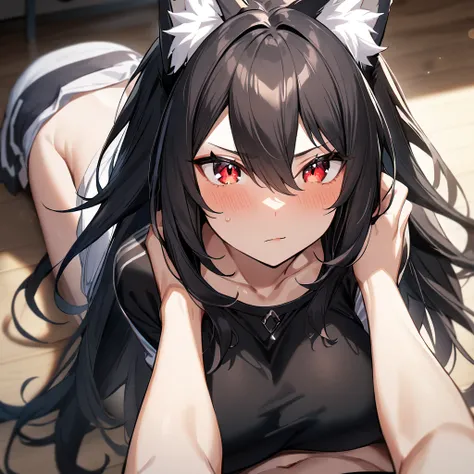 2girls,White hair,red eyes,wolf hair,black hair
wolf girls,Androgynous,hands,big breast
best quality,very aesthetic,absurdres,pov