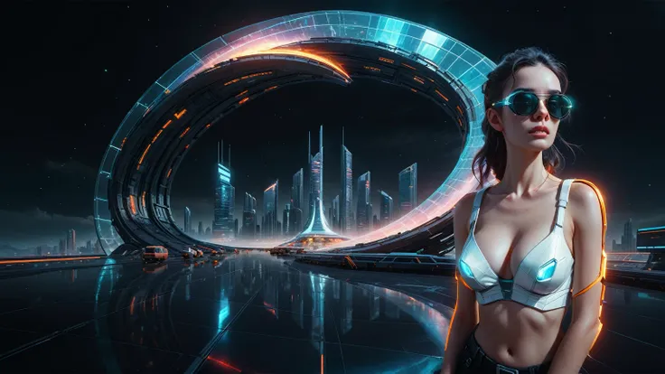 Brightly colored abstract aerial view image of a (((((futuristic railway station))))) with a spiral, a (((futuristic all-glass train))) passing by, epic beautiful space sci-fi, chaotic cinematic space rift, Greg Beeple, planets colliding, Beeple and Tim Hi...