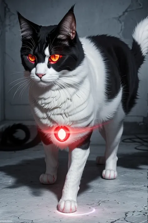 {
  "input_message": "Generate a spectral stalker cat with glowing red eyes, white fur, and a shadowy, insubstantial appearance, representing hidden secrets of the Institution and realistic style."
}